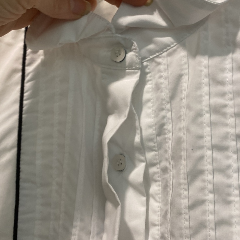 White Long Sleeve Blouse with Black Trim Size Small, Classic Chic Style - Picture 10 of 14